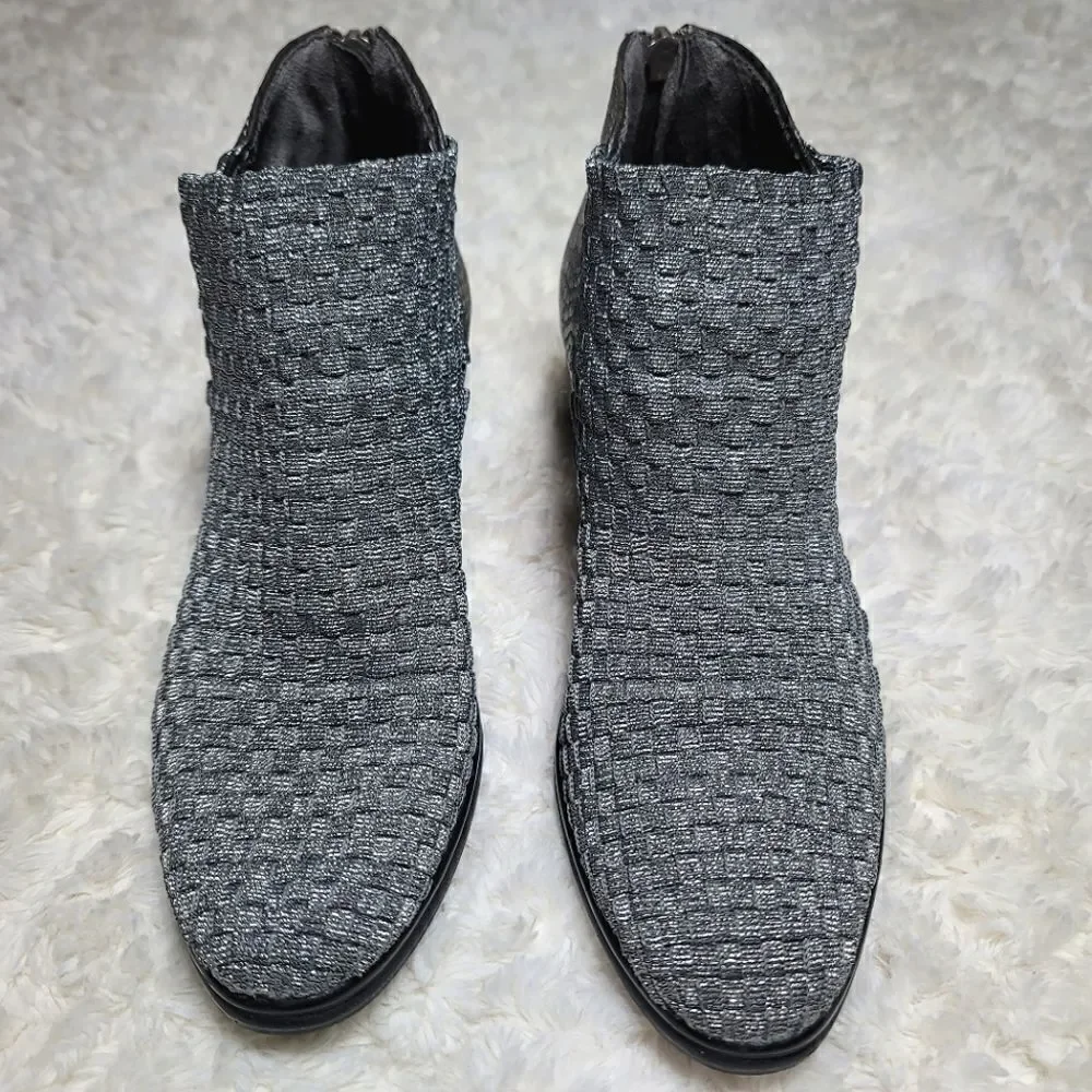 Steven by Steve Madden Penga Woven Embossed Stretch Silver & Brown Ankle Bootie